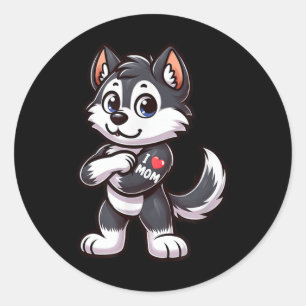 Husky I Love Mom Funny Dog Tattoo Classic Round Sticker