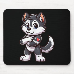 Husky I Love Mom Funny Dog Tattoo  Mouse Pad