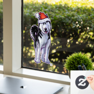Husky in a Santa Hat Window Cling