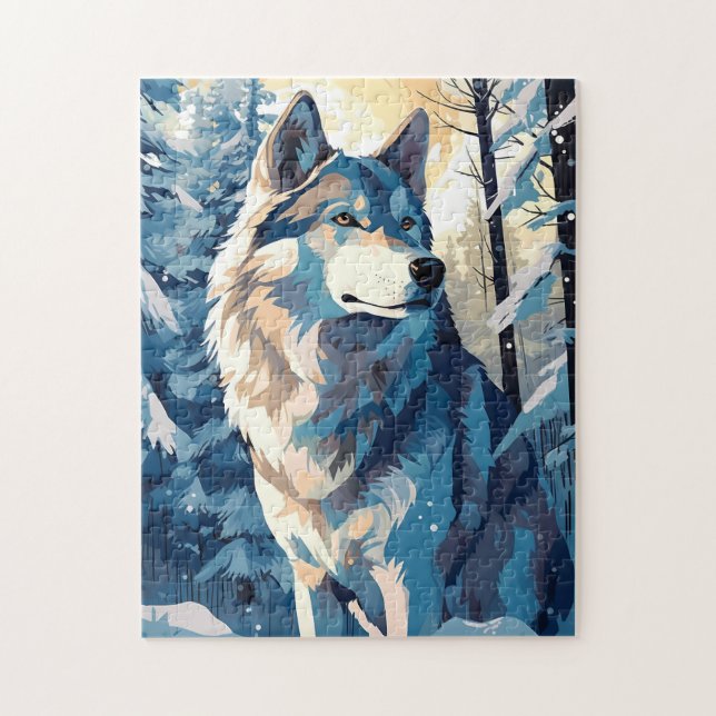 Husky in a snowy forest during winter jigsaw puzzle (Vertical)