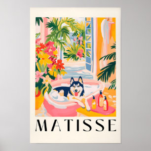 Husky In Bathtub, Funny Bathroom Vanity Art, Gift  Poster
