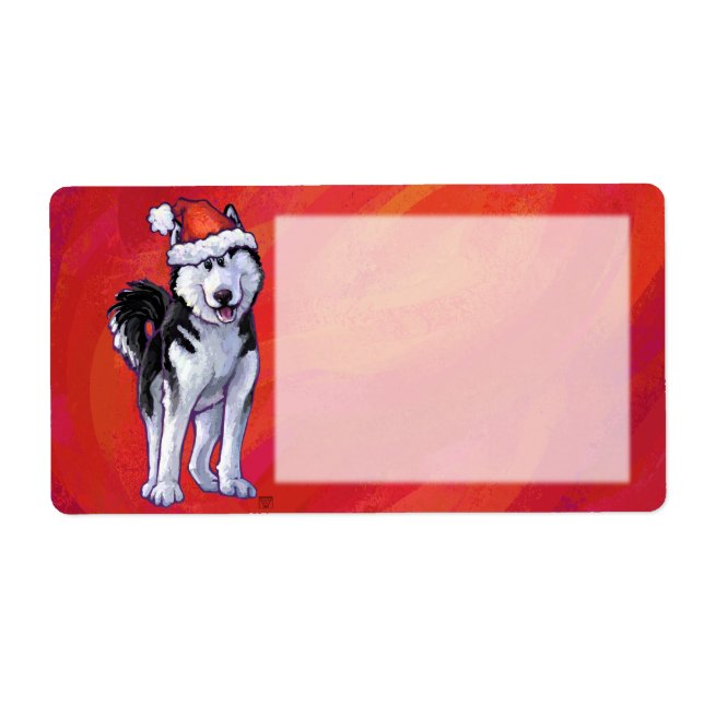 Husky in Santa Hat On Red (Front)
