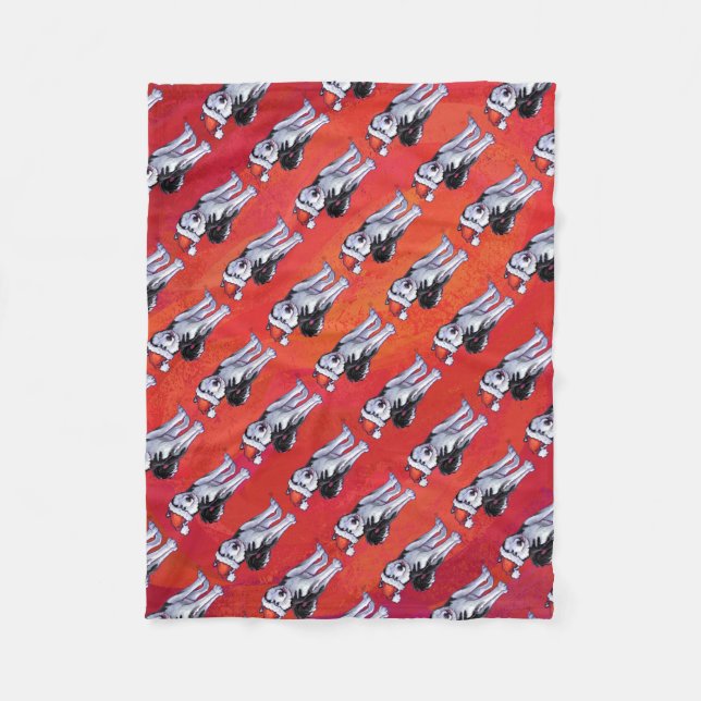 Husky in Santa Hat On Red Fleece Blanket (Front)
