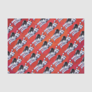 Husky in Santa Hat On Red Tissue Paper