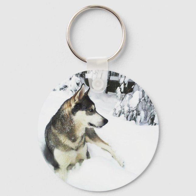 Husky in Snow - Keychain (Front)