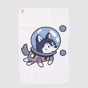 Husky In Space Puppy Dog Lover Retro Golf Towel