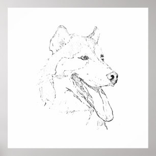 Husky Ink Wall Art – Minimalist Dog Line Drawing