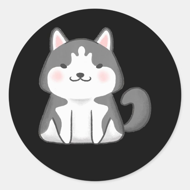 Husky | Kawaii Siberian Husky Dog Japanese Anime Classic Round Sticker (Front)