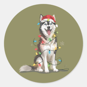 Husky Lover Christmas Siberian Xmas Dog Mom  Classic Round Sticker