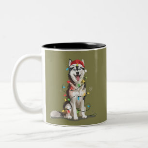 Husky Lover Christmas Siberian Xmas Dog Mom Two-Tone Coffee Mug