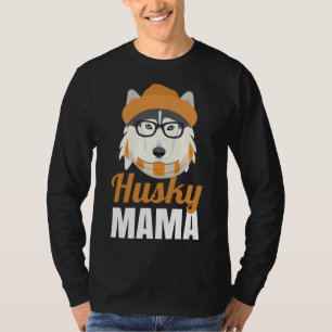 Husky Mom Dog Owner  Hat Glasses Scarf Mama T-Shirt