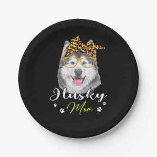 Husky Mom Leopard Print Dog Lovers Gift Paper Plate