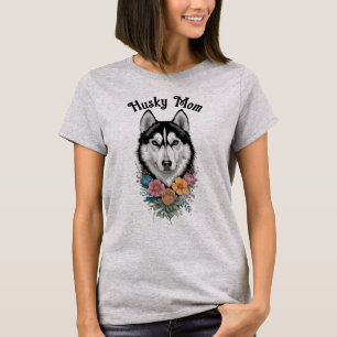 Husky Mom Typography & Flowers, Dog Lover, Pet T-Shirt