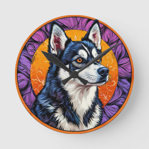 🌸 Husky Mosaic Glow Nordic Art Chic Home Style 🌸 Round Clock