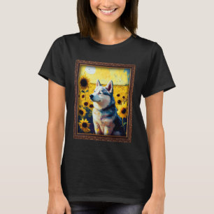 Husky Painting Sunflower Flower Mom Women Floral T-Shirt