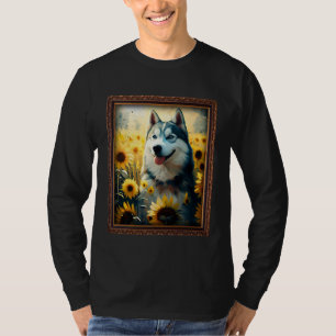 Husky Painting Sunflower Flower Mom Women Floral T-Shirt