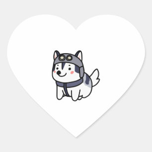 Husky Pilot Dog Lover Malamute Heart Sticker
