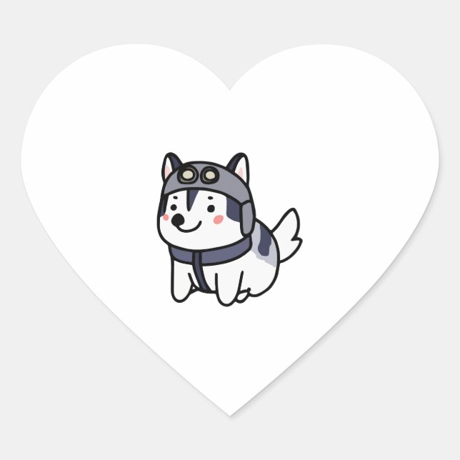 Husky Pilot Dog Lover Malamute Heart Sticker (Front)