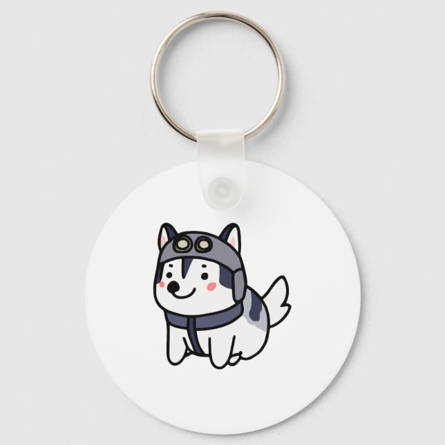 Husky Pilot Dog Lover Malamute Keychain (Front)