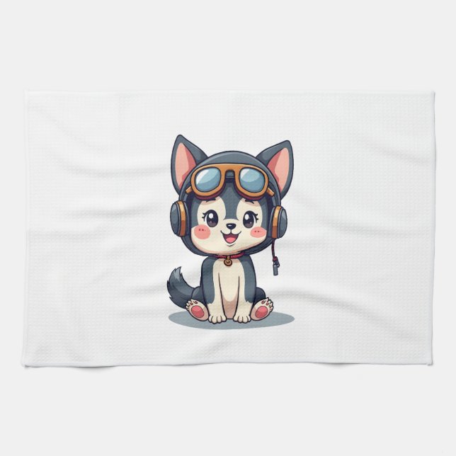 Husky Pilot Dog Lover Malamute Kitchen Towel (Horizontal)
