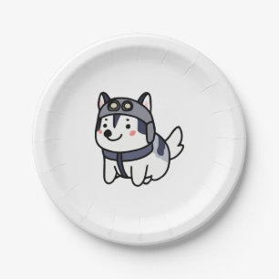 Husky Pilot Dog Lover Malamute Paper Plate