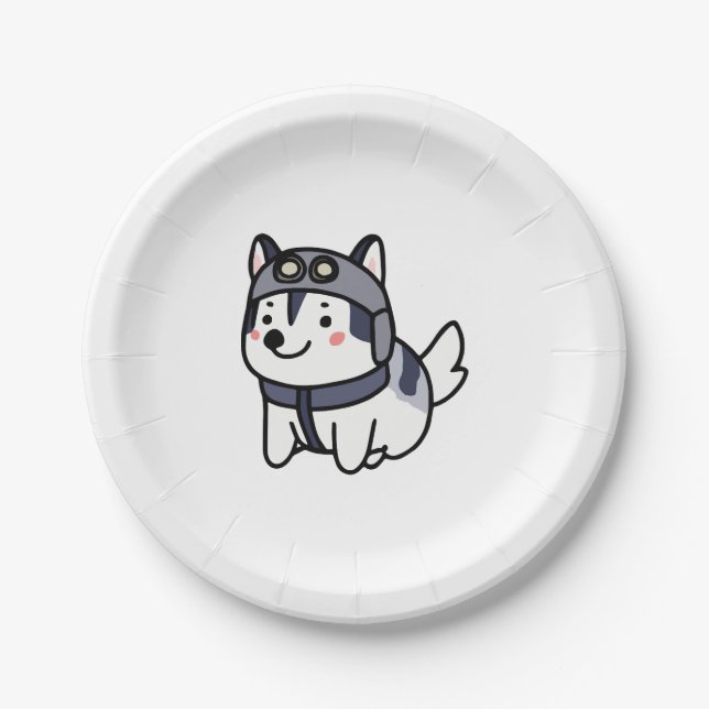Husky Pilot Dog Lover Malamute Paper Plate (Front)