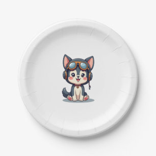 Husky Pilot Dog Lover Malamute Paper Plate