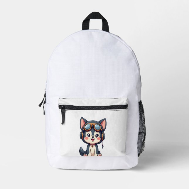 Husky Pilot Dog Lover Malamute Printed Backpack (Front)