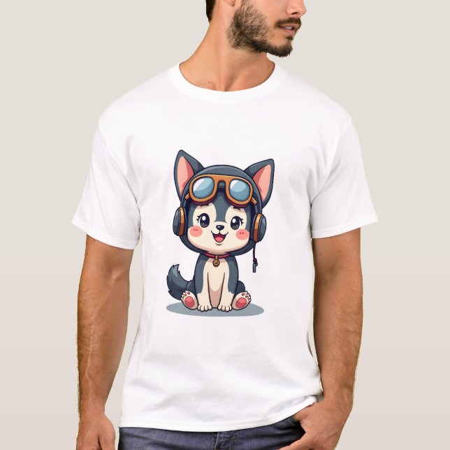 Husky Pilot Dog Lover Malamute T-Shirt (Front)