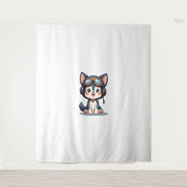 Husky Pilot Dog Lover Malamute Tapestry (Front)