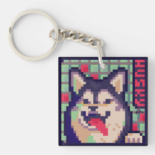 Husky, Pixel Art, Pixel Art Keychain
