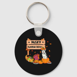 Husky Pumpkin Patch Thanksgiving Dog In Pumpkin Fa Keychain