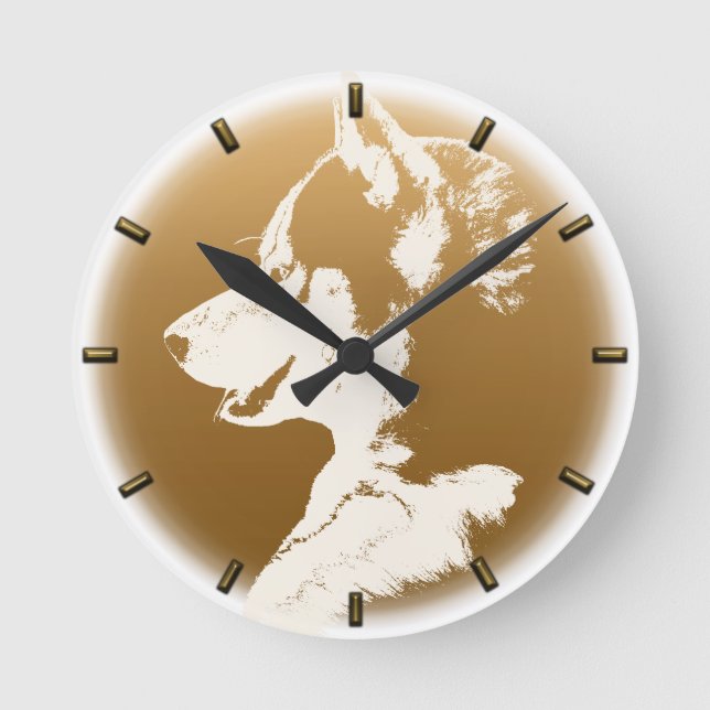Husky Pup Clock Gifts Decor Sled Dog Wall Clock (Front)