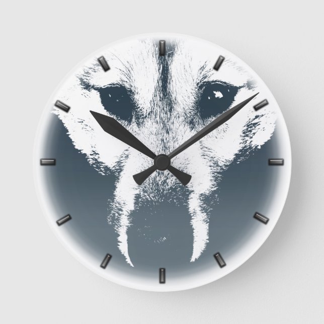 Husky Pup Clock Gifts Decor Wolf Dog Wall Clock (Front)