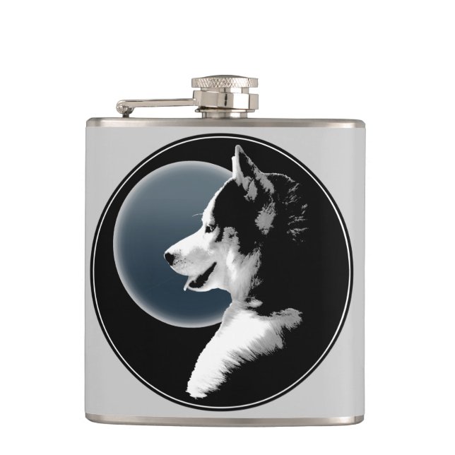 Husky Pup Flask Custom Siberian Husky Drink Flask (Front)