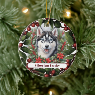Husky Puppy Holiday Custom Christmas  Ceramic Ornament