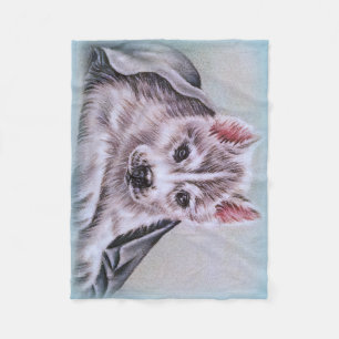 husky puppy pet portrait drawing dog art gift fleece blanket