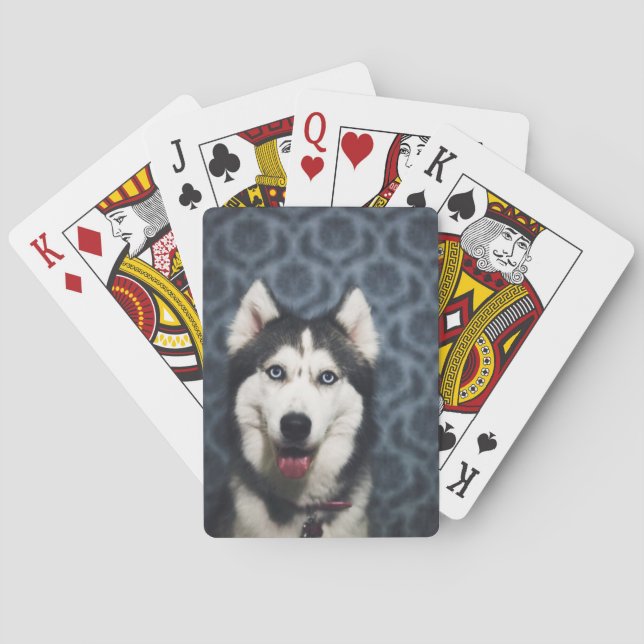 Husky Puppy Posing with a Dark Bakground Playing Cards (Back)