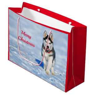 Husky Puppy Snow Photo Christmas Large Gift Bag