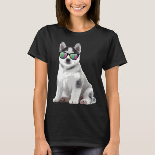 Husky Puppy Sunglasses Dogs Animals T-Shirt