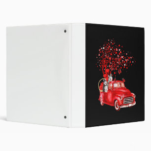 Husky Riding Red Truck Valentine Butterfly Heart Binder