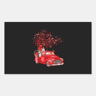 Husky Riding Red Truck Valentine Butterfly Heart Sticker