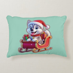 Husky Riding Santa’s Sleigh – Cute 3D Christmas Ca Accent Pillow