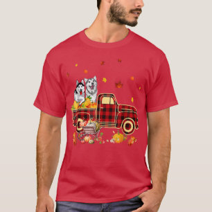 Husky Riding Truck Pumpkin Autumn Leaves Fall  T-Shirt