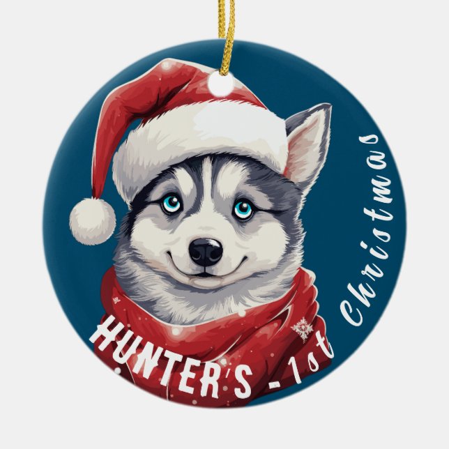Husky’s First Christmas Ceramic Ornament (Front)
