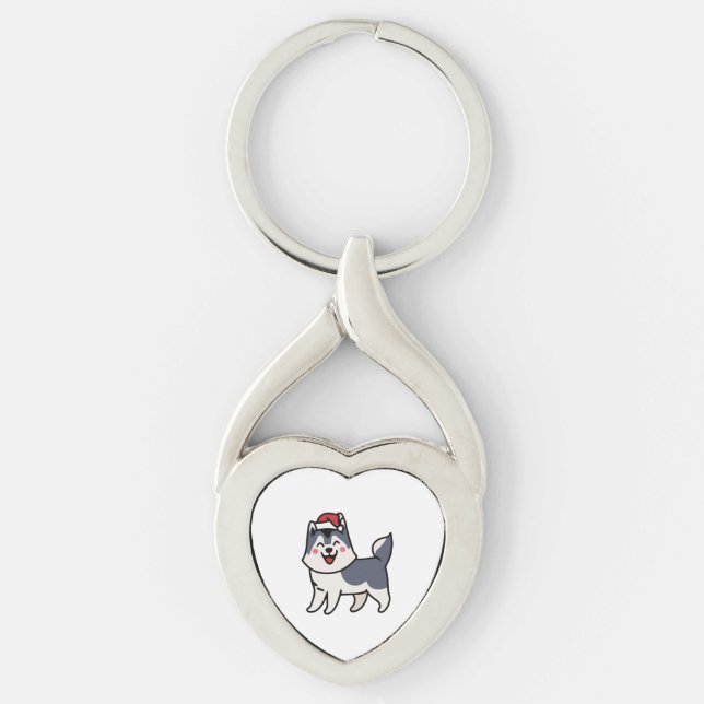 Husky Santa Dog Lover Malamute Keychain (Front)