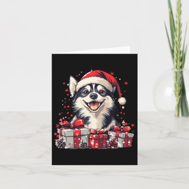 Husky Santa Hat Funny Christmas Siberian Husky Dog Card (Front)