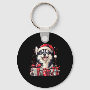 Husky Santa Hat Funny Christmas Siberian Husky Dog Keychain