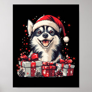 Husky Santa Hat Funny Christmas Siberian Husky Dog Poster