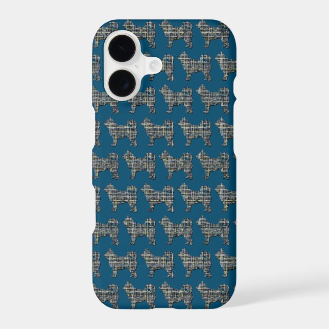 Husky Siberian Cute Dog Silhouette Grid Blue iPhone Case (Back)